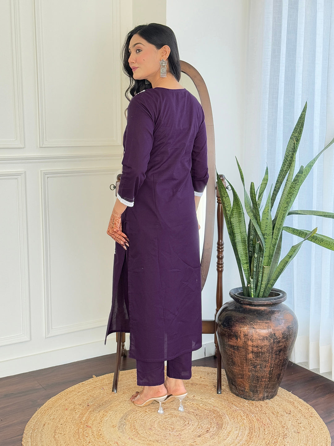 The52 Chikankari Work with Pure Cotton Fabric Straight Kurta, Pant and Dupatta Set | Grocsy