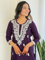 The52 Chikankari Work with Pure Cotton Fabric Straight Kurta, Pant and Dupatta Set | Grocsy
