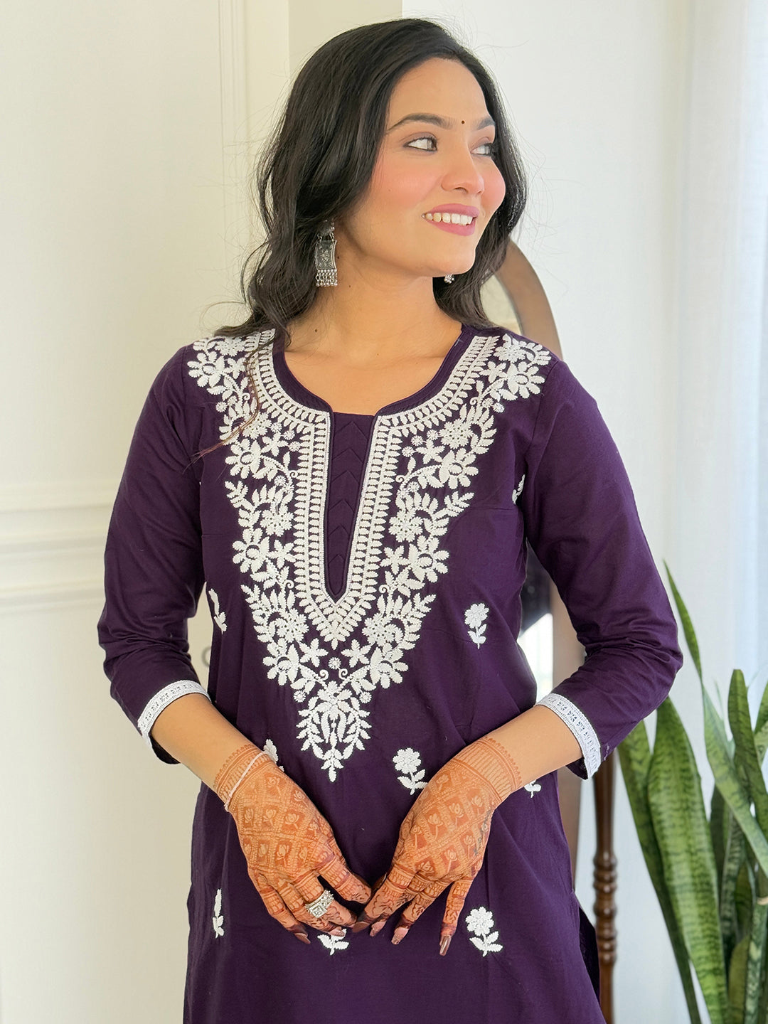 The52 Chikankari Work with Pure Cotton Fabric Straight Kurta, Pant and Dupatta Set | Grocsy