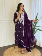 The52 Chikankari Work with Pure Cotton Fabric Straight Kurta, Pant and Dupatta Set | Grocsy