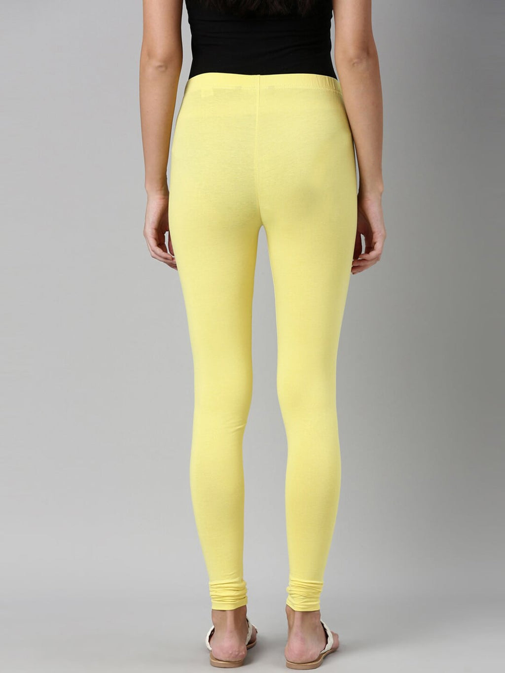 Souchii Yellow Solid Slim-Fit Churidar-Length Leggings | Grocsy