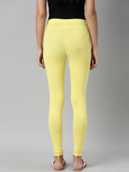 Souchii Yellow Solid Slim-Fit Churidar-Length Leggings | Grocsy