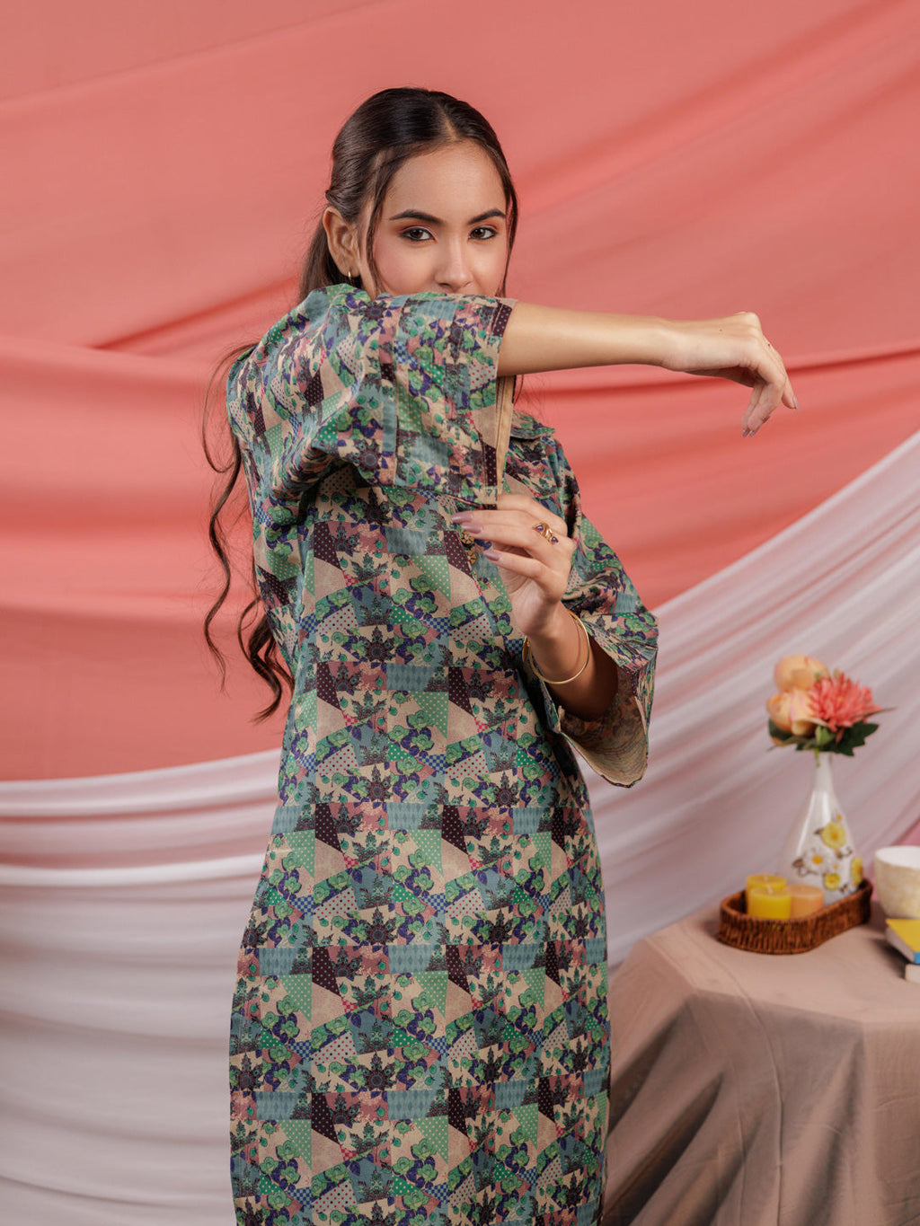 Yufta Cotton Digital Printed Blue Workwear Kurta Co Ord Set With Pintuck Detailing | Grocsy