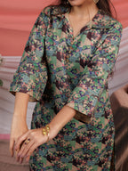 Yufta Cotton Digital Printed Blue Workwear Kurta Co Ord Set With Pintuck Detailing | Grocsy
