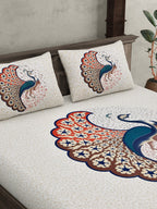 JAIPUR FABRIC Off White & Red Printed 240 TC Cotton King Bedsheet with 2 Pillow Covers | Grocsy