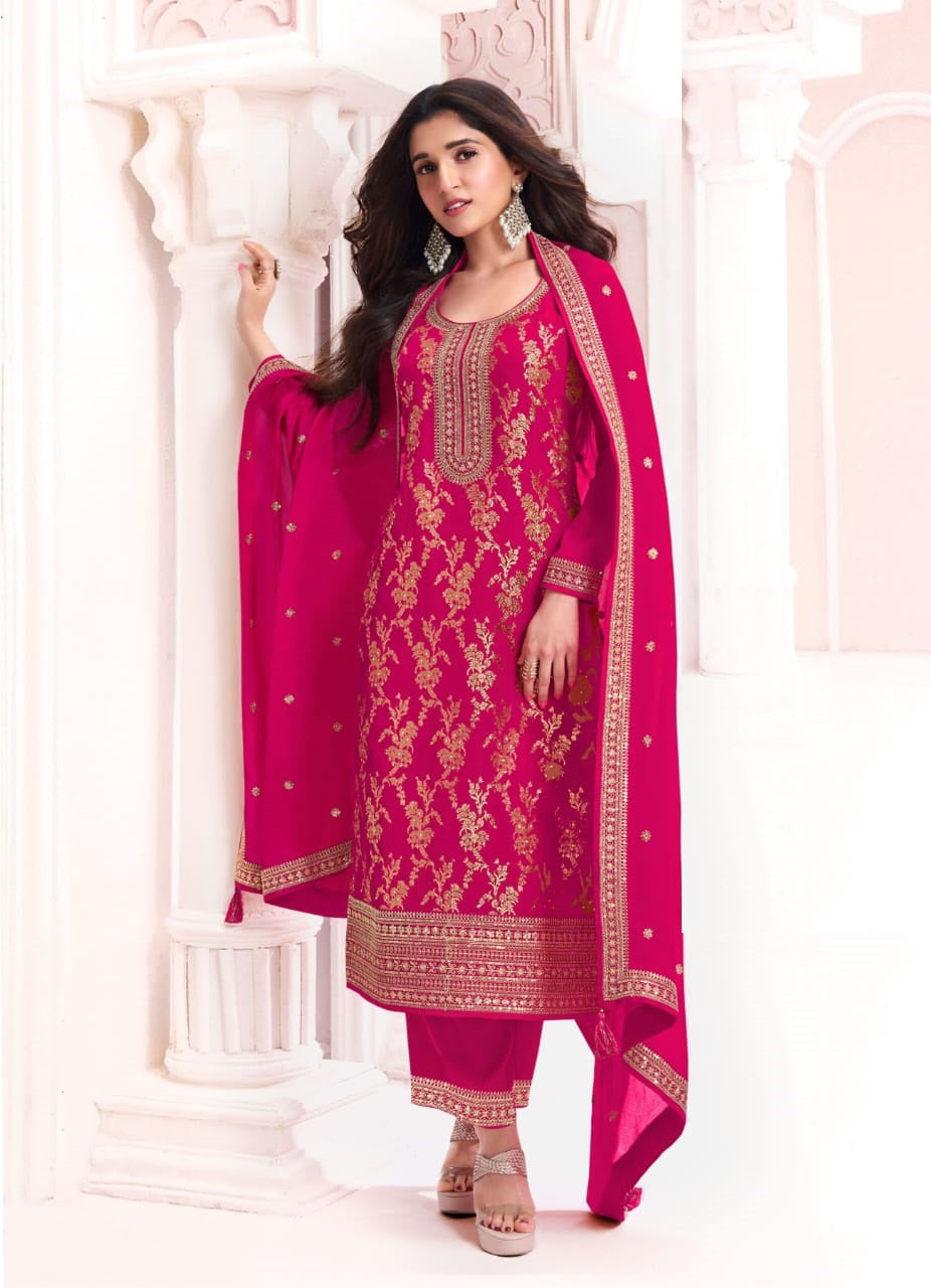 Anaita Rani Pink Dola Silk Thread Sequence Embroidered Salwar Suit | Grocsy