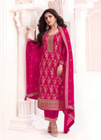 Anaita Rani Pink Dola Silk Thread Sequence Embroidered Salwar Suit | Grocsy