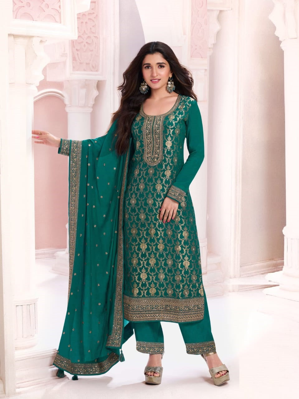 Anaita Dark Green Dola Silk Thread Sequence Embroidered Salwar Suit | Grocsy