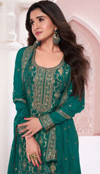 Anaita Dark Green Dola Silk Thread Sequence Embroidered Salwar Suit | Grocsy