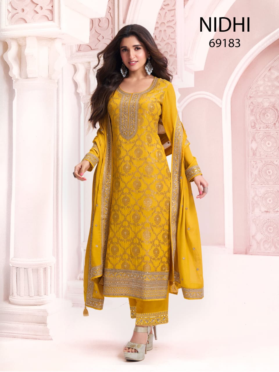 Anaita Yellow Dola Silk Thread Sequence Embroidered Salwar Suit | Grocsy