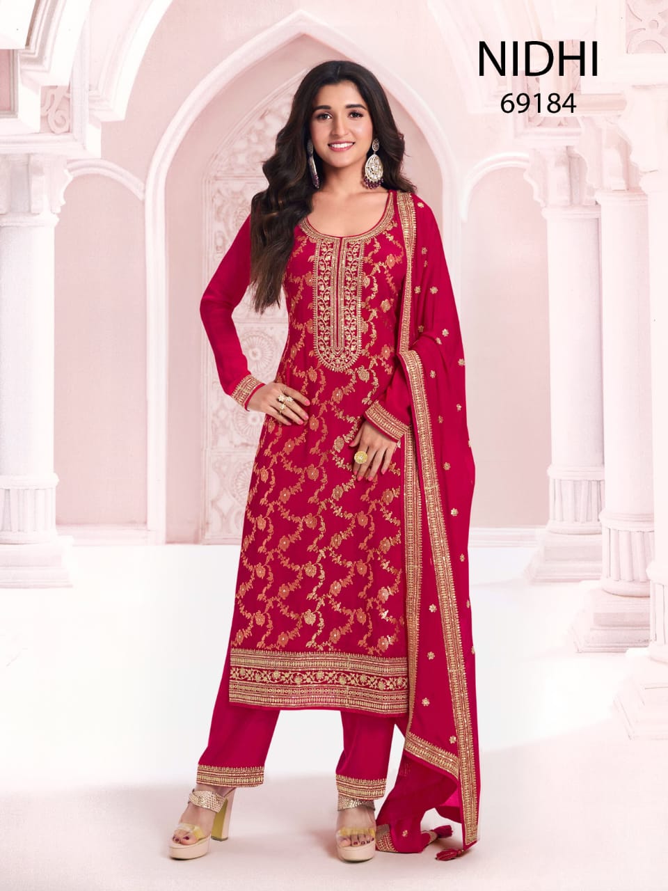 Anaita Red Dola Silk Thread Sequence Embroidered Salwar Suit | Grocsy