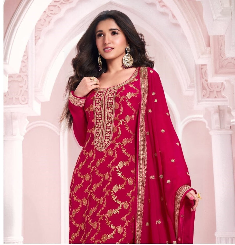 Anaita Red Dola Silk Thread Sequence Embroidered Salwar Suit | Grocsy