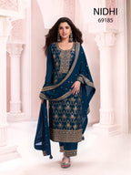 Anaita Navy Blue Dola Silk Thread Sequence Embroidered Salwar Suit | Grocsy