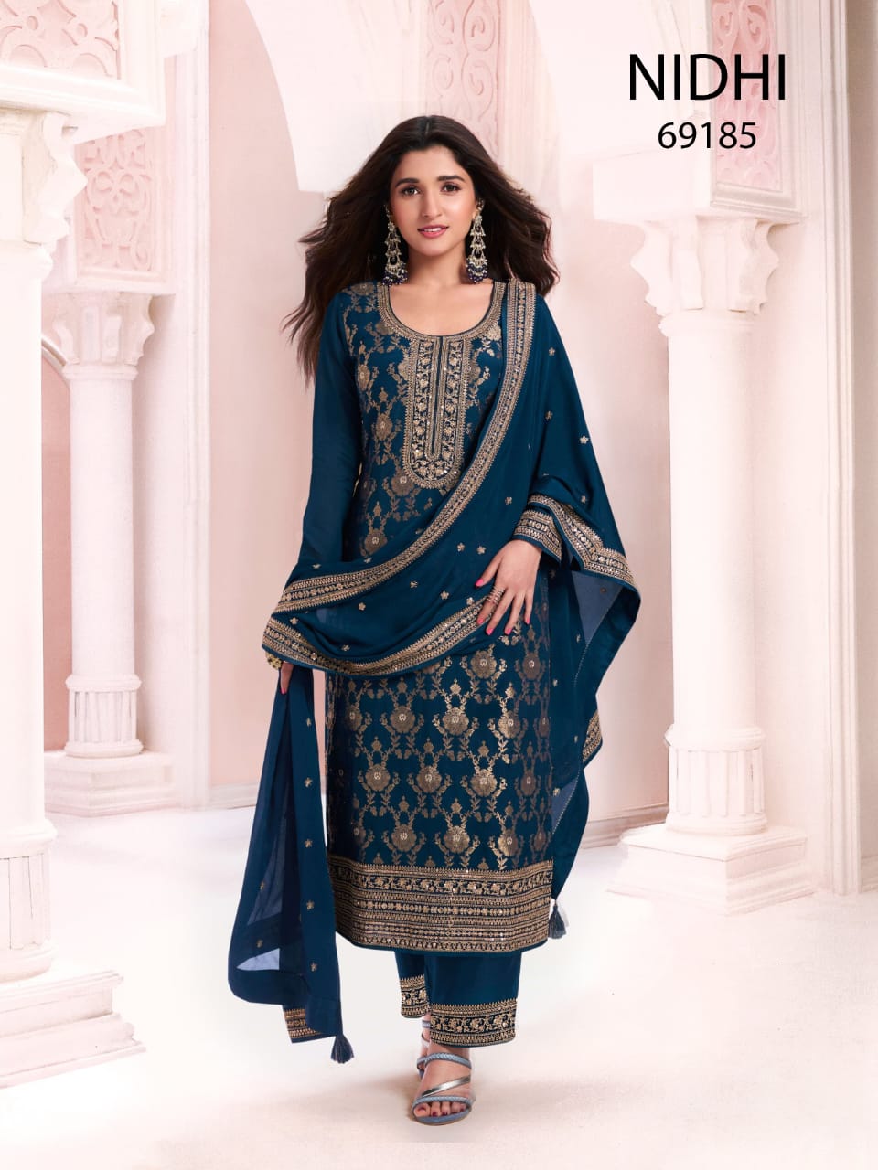 Anaita Navy Blue Dola Silk Thread Sequence Embroidered Salwar Suit | Grocsy