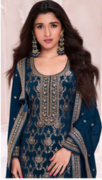 Anaita Navy Blue Dola Silk Thread Sequence Embroidered Salwar Suit | Grocsy