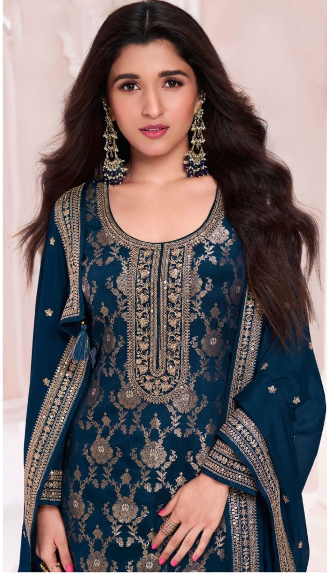 Anaita Navy Blue Dola Silk Thread Sequence Embroidered Salwar Suit | Grocsy