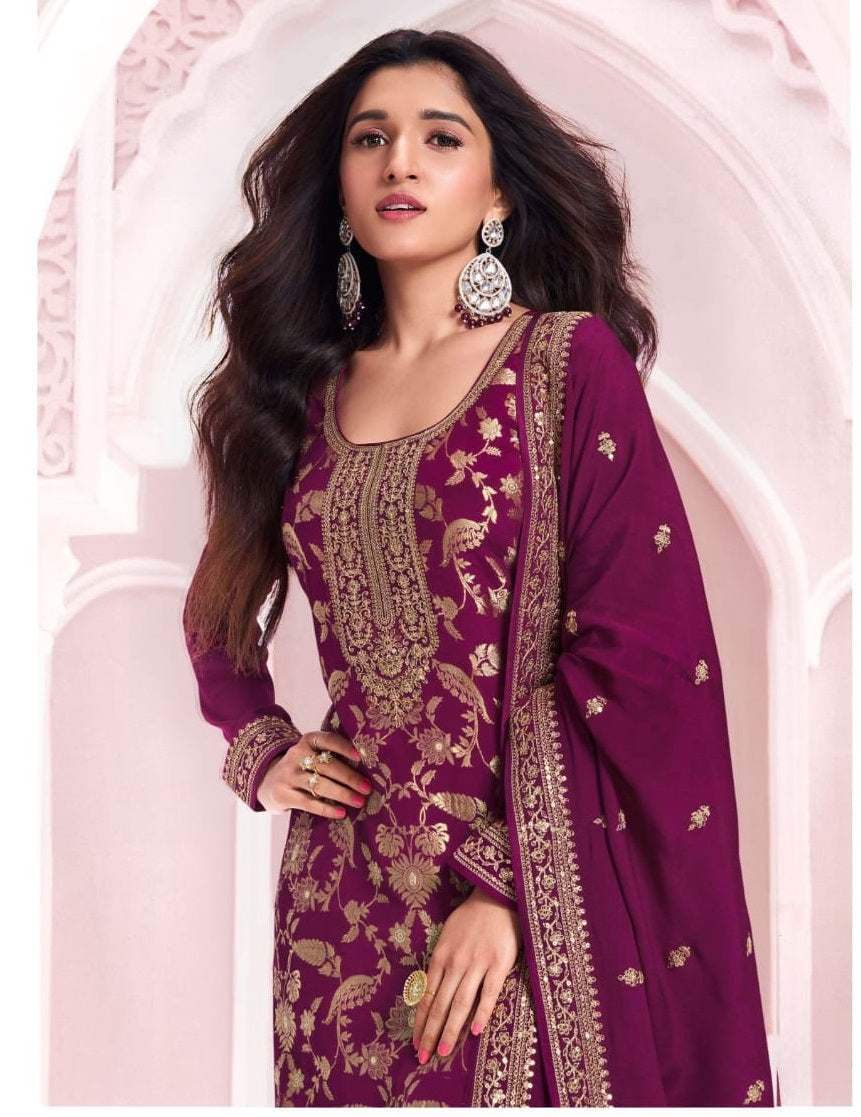 Anaita Purple Dola Silk Thread Sequence Embroidered Salwar Suit | Grocsy