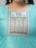 Sztori Plus Size Floral Printed Round Neck Straight Kurta with Palazzos | Grocsy