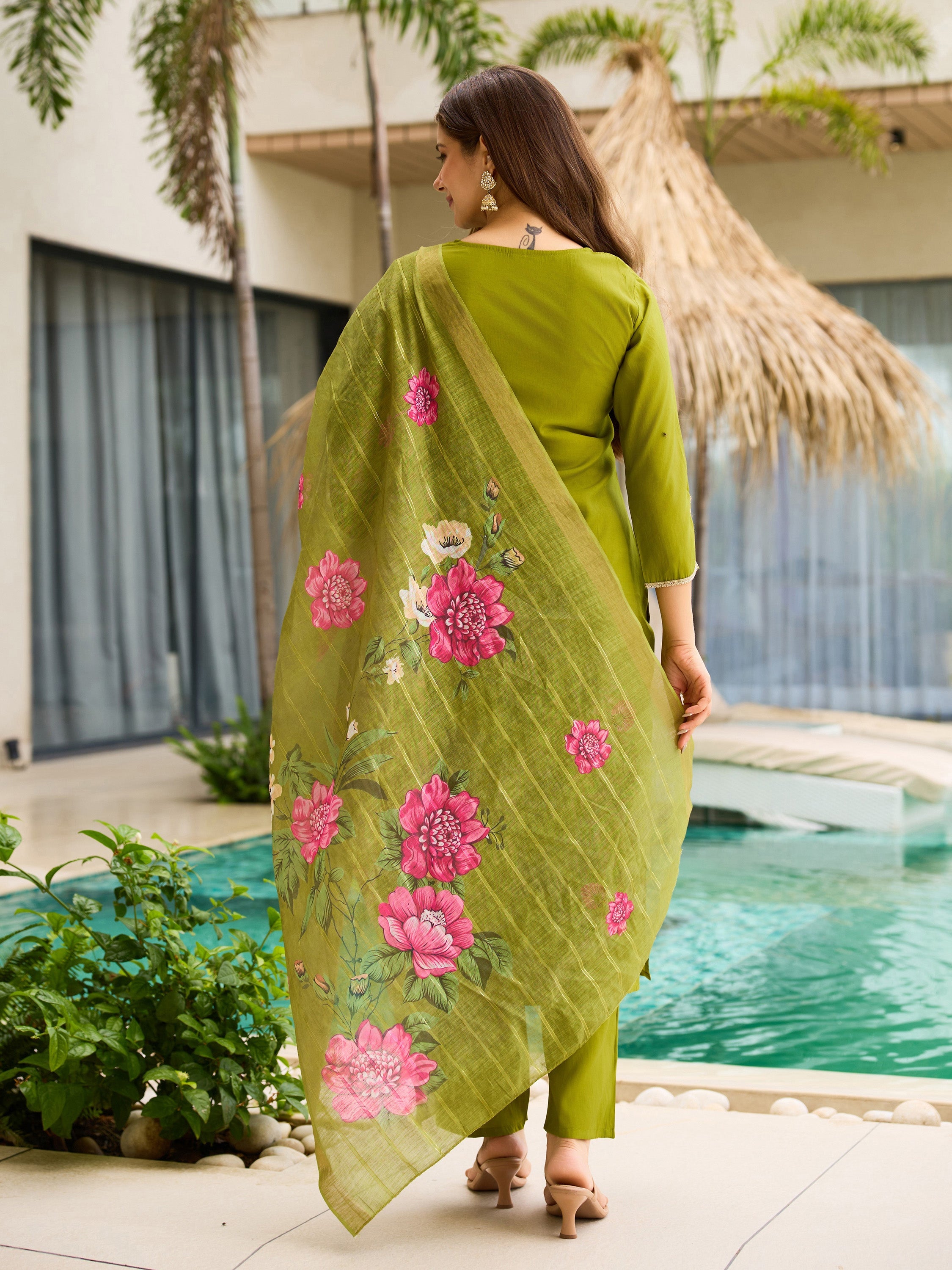 The52 Women's Viscose Embroidery work Straight Kurta with Pant and Dupatta Set | Grocsy