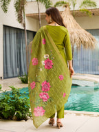 The52 Women's Viscose Embroidery work Straight Kurta with Pant and Dupatta Set | Grocsy
