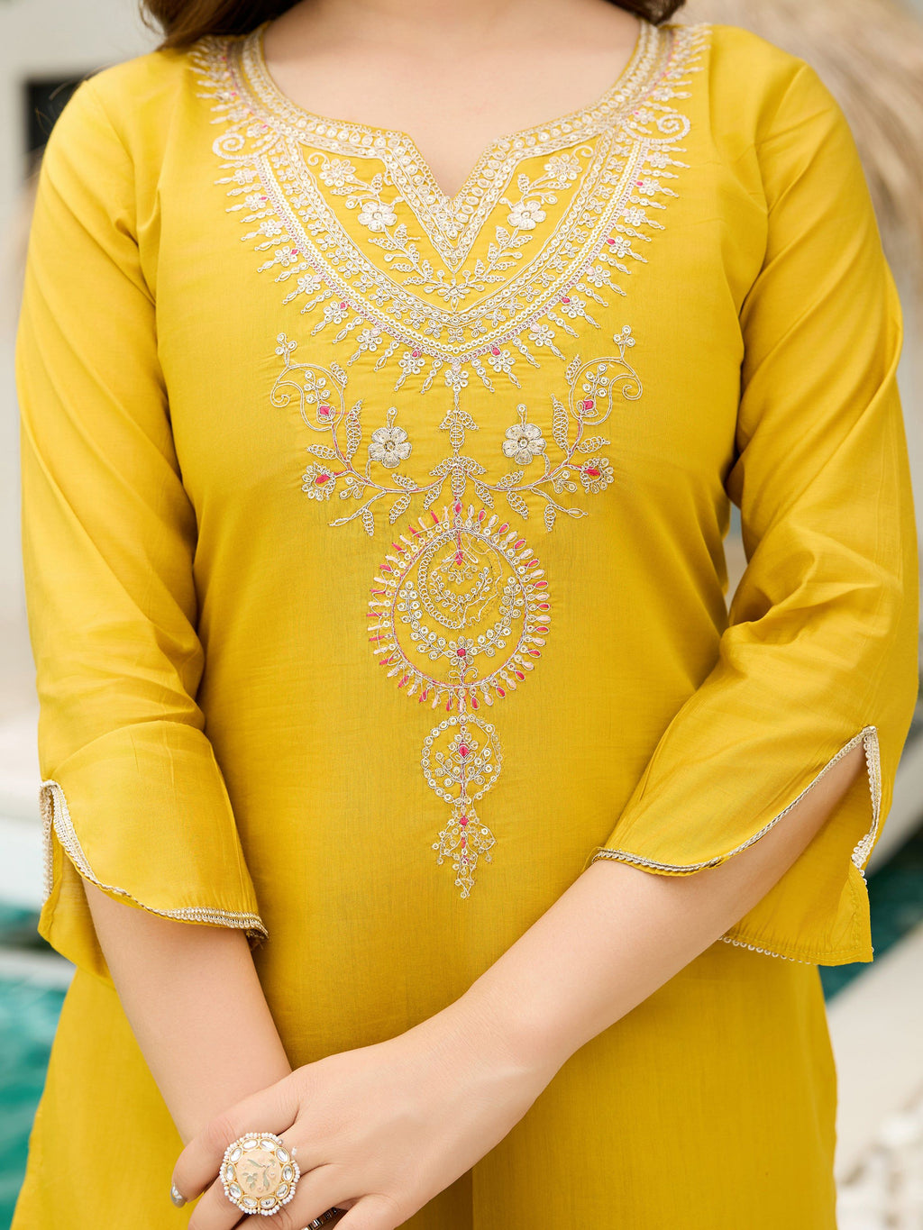 The52 Women's Viscose Embroidery work Straight Kurta with Pant and Dupatta Set | Grocsy