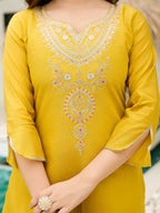 The52 Women's Viscose Embroidery work Straight Kurta with Pant and Dupatta Set | Grocsy
