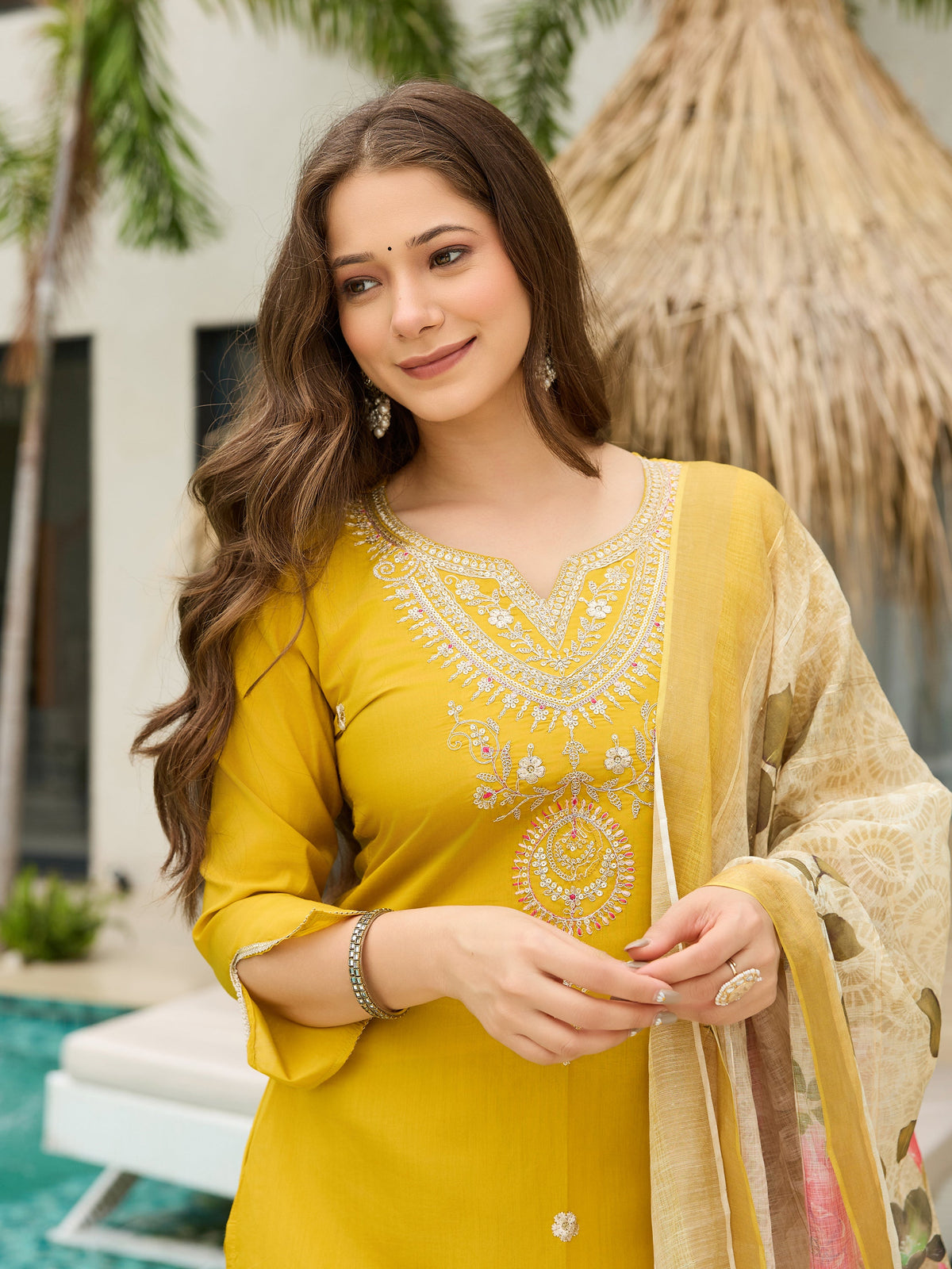 The52 Women's Viscose Embroidery work Straight Kurta with Pant and Dupatta Set | Grocsy