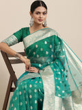 Saree Mall Green Ethnic Motifs Zari Organza Banarasi Saree | Grocsy