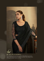 Black Satin Silk Floral Embroidered with Swaroski Work Saree With Unstitched Blouse Piece - Norita Royal Erisha | Grocsy