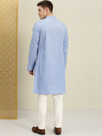 House of Pataudi Men Blue Solid Straight Kurta | Grocsy