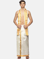 Sethukrishna Men Cream-Coloured Solid Dhotis | Grocsy