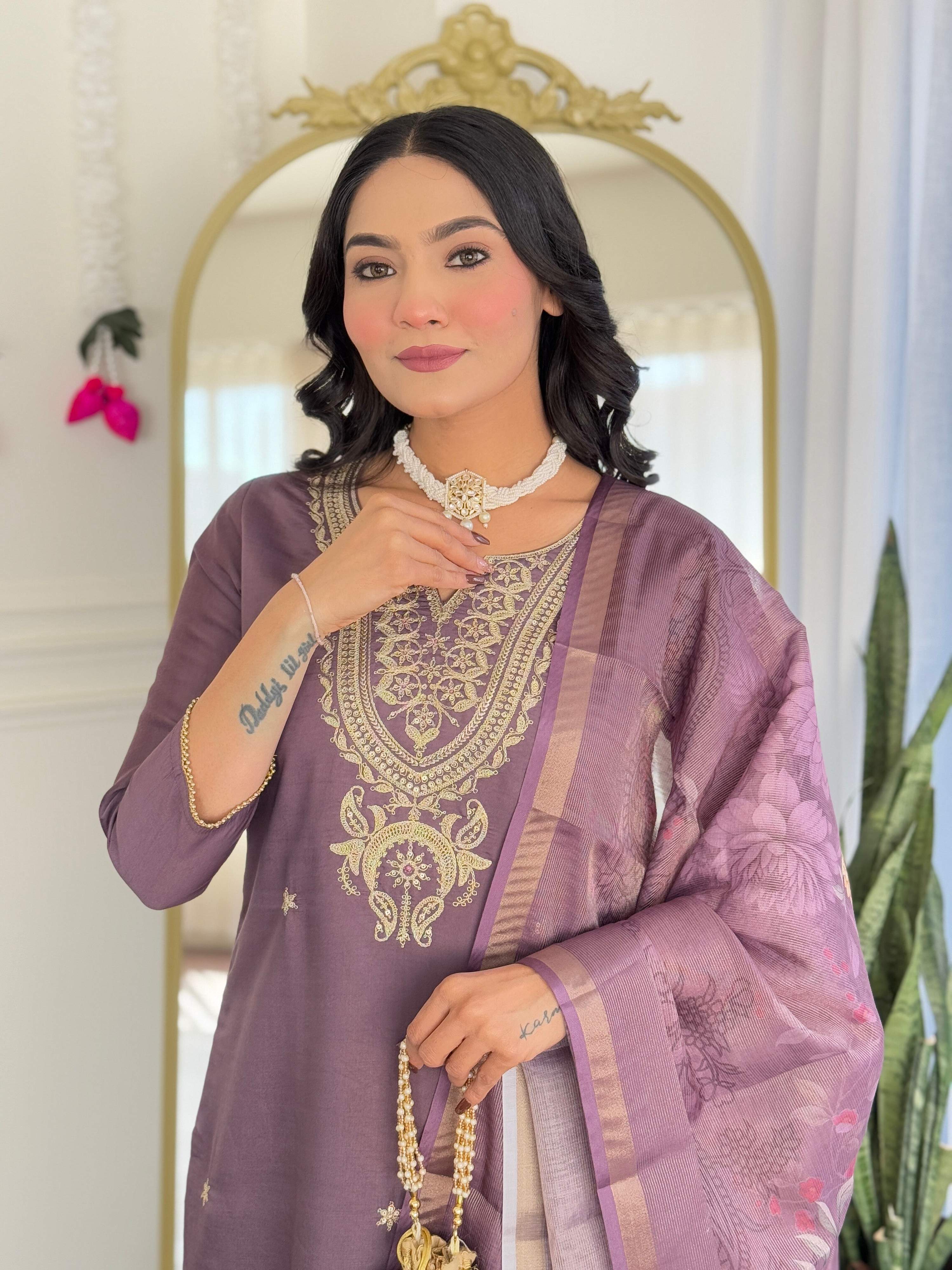 The52 Women's Gorgeous Viscose Embroidery work Straight Kurta with Pant and Dupatta Set | Grocsy