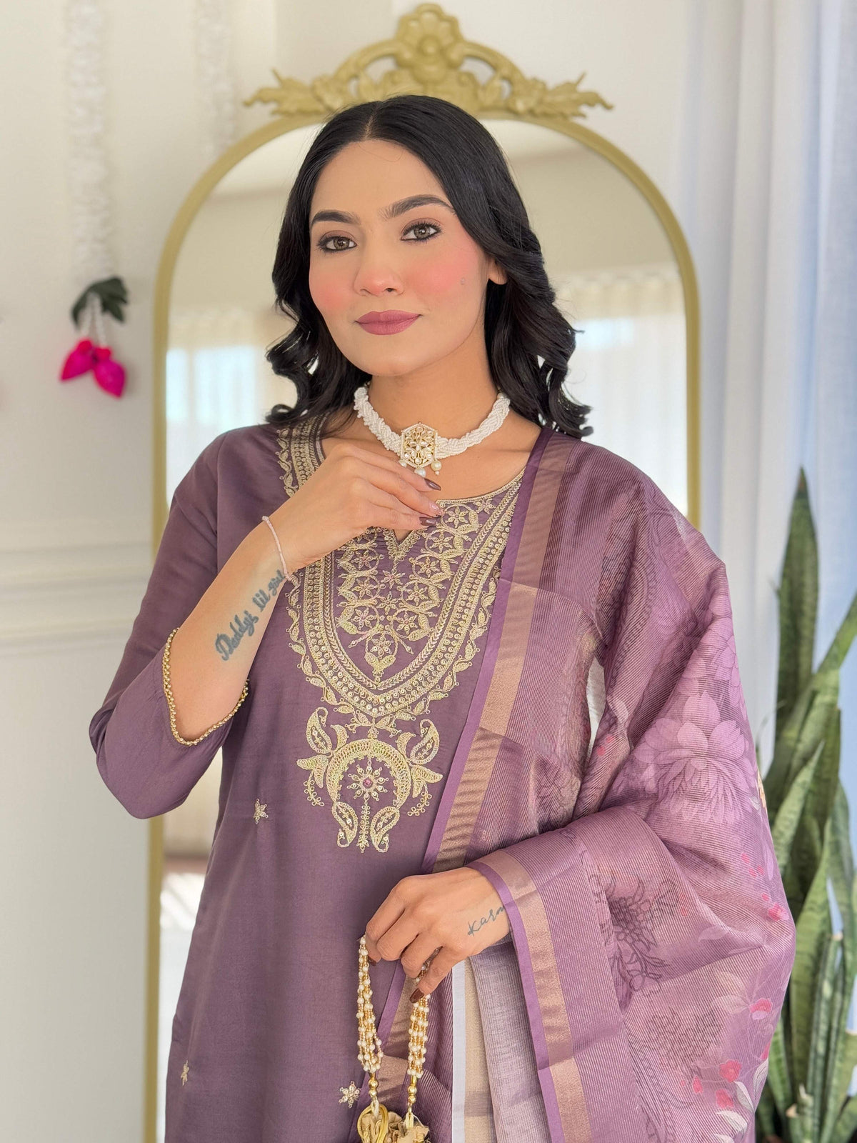 The52 Women's Gorgeous Viscose Embroidery work Straight Kurta with Pant and Dupatta Set | Grocsy