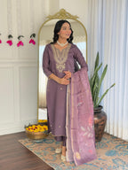 The52 Women's Gorgeous Viscose Embroidery work Straight Kurta with Pant and Dupatta Set | Grocsy