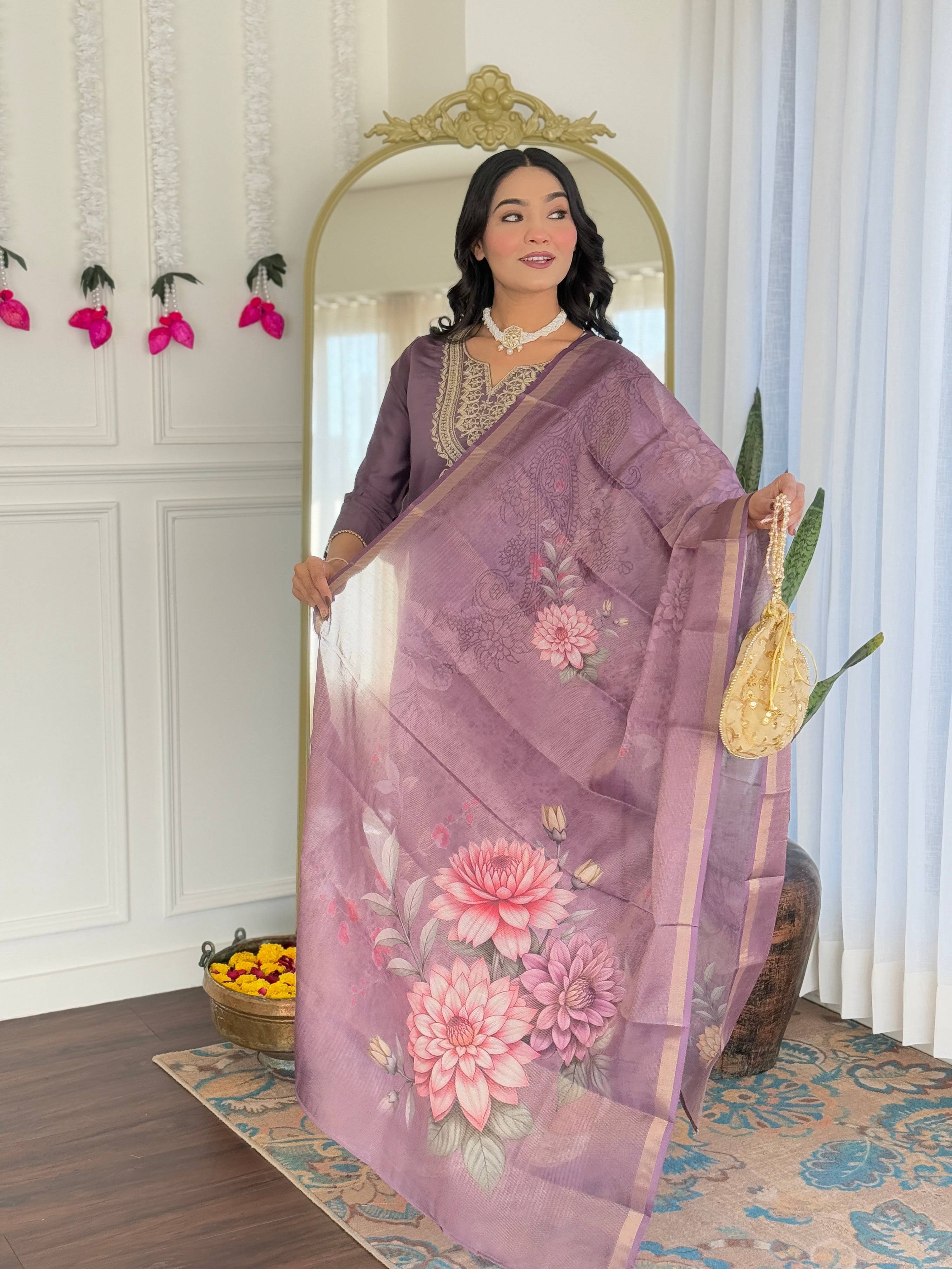 The52 Women's Gorgeous Viscose Embroidery work Straight Kurta with Pant and Dupatta Set | Grocsy
