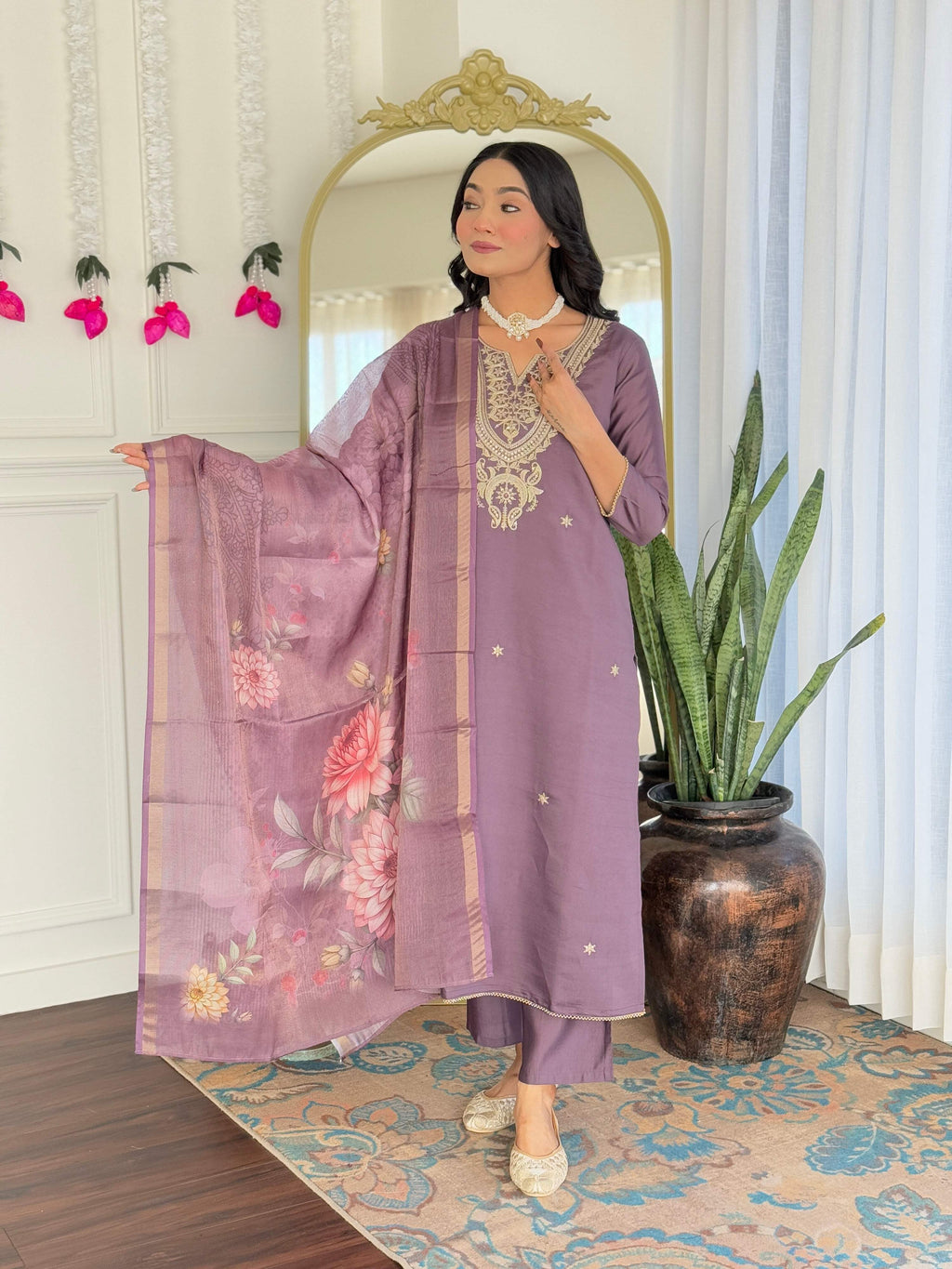 The52 Women's Gorgeous Viscose Embroidery work Straight Kurta with Pant and Dupatta Set | Grocsy