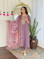 The52 Women's Gorgeous Viscose Embroidery work Straight Kurta with Pant and Dupatta Set | Grocsy