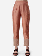 HERE&NOW Lucknowi Chikankari Schiffli Chanderi Silk Kurta Trousers with Organza Dupatta | Grocsy