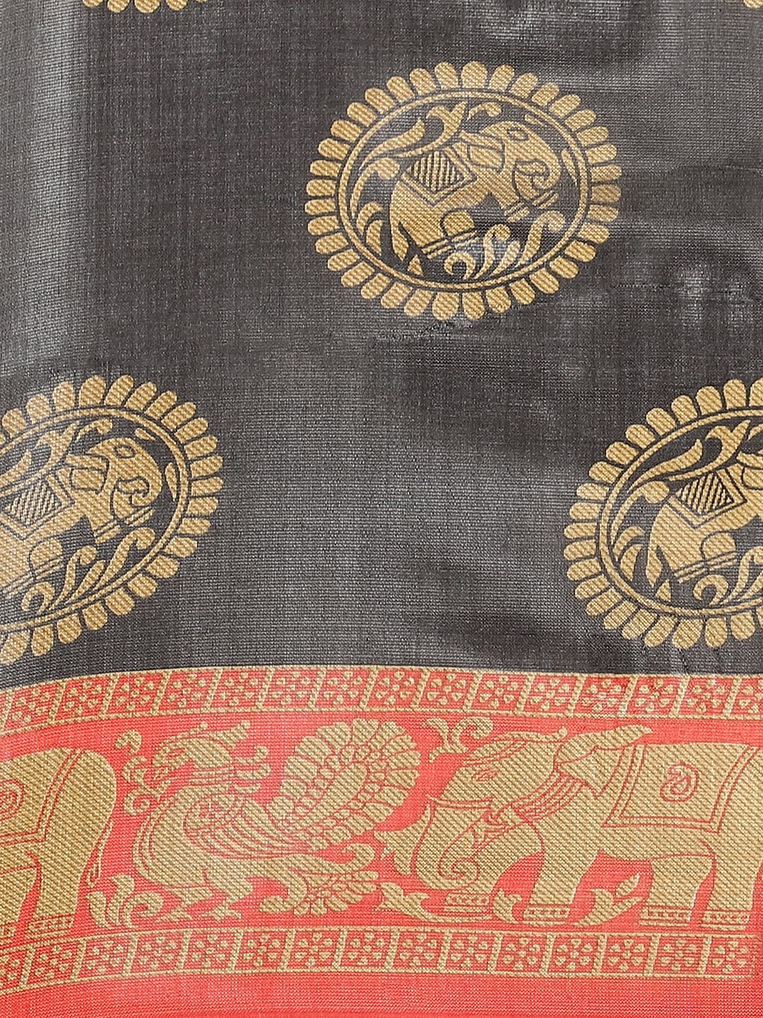 Saree Mall Black & Beige Art Silk Printed Bhagalpuri Saree | Grocsy