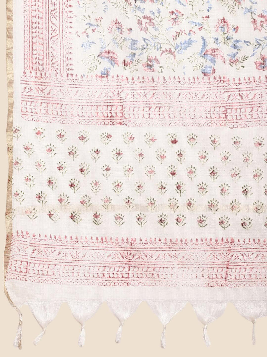 Sangria Pink Floral Printed Yoke Embroidered Pure Cotton Kurta With Trouser & Dupatta | Grocsy