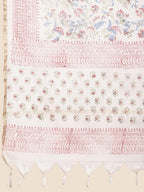 Sangria Pink Floral Printed Yoke Embroidered Pure Cotton Kurta With Trouser & Dupatta | Grocsy