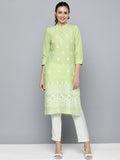HERE&NOW Women Pure Cotton Ethnic Motifs Embroidered Thread Work Kurta | Grocsy