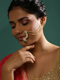 Gold-Polished White Green Kundan-Studded Pearl Beaded Nosepin - Ruby Raang | Grocsy