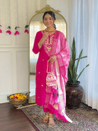 The52 Women's Gorgeous Viscose Embroidery work Straight Kurta with Pant and Dupatta Set | Grocsy