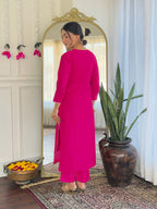 The52 Women's Gorgeous Viscose Embroidery work Straight Kurta with Pant and Dupatta Set | Grocsy