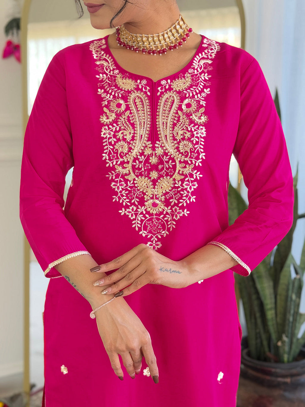 The52 Women's Gorgeous Viscose Embroidery work Straight Kurta with Pant and Dupatta Set | Grocsy