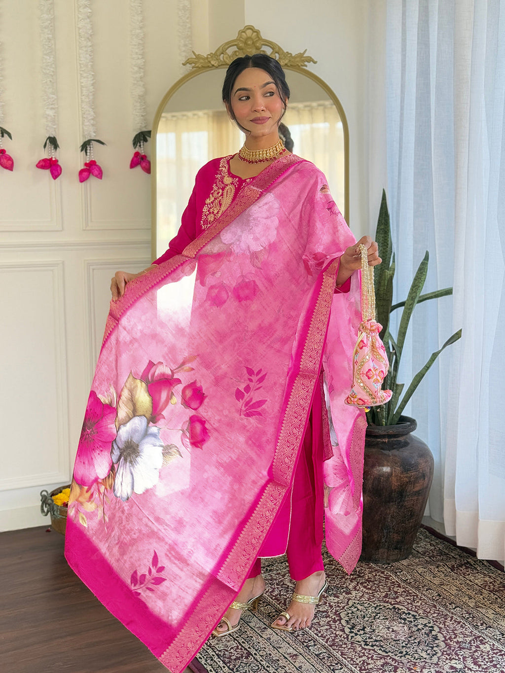 The52 Women's Gorgeous Viscose Embroidery work Straight Kurta with Pant and Dupatta Set | Grocsy