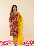 Yufta Cotton Burgundy Kurta Pant Dupatta Set | Grocsy