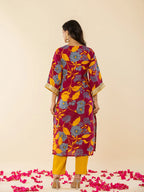 Yufta Cotton Burgundy Kurta Pant Dupatta Set | Grocsy