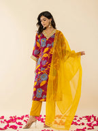 Yufta Cotton Burgundy Kurta Pant Dupatta Set | Grocsy